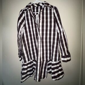 Tuckernuck Women's S Brown White Gingham Stripe Button Down Shirt Dress